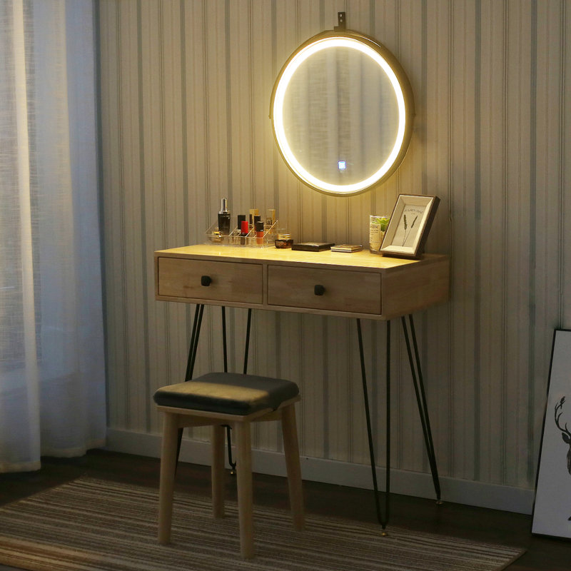 Brayden Studio® Laymoune Solid Wood Vanity Set with Stool and Mirror & Reviews Wayfair